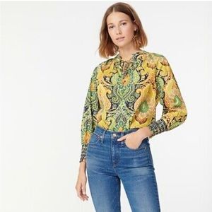 NWT J Crew Paisley Popover Top with Smocked Cuffs Medium